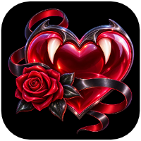 Fangs & Hearts app icon: a heart with fang marks and a rose