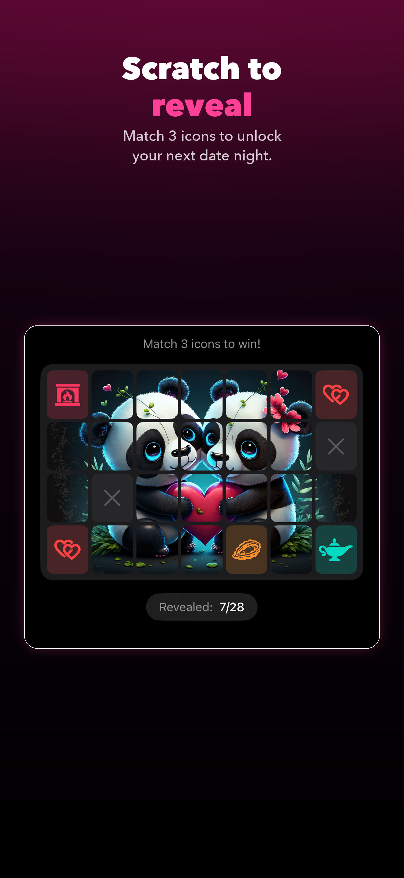 A Romantic Reveal scratch card on iPhone